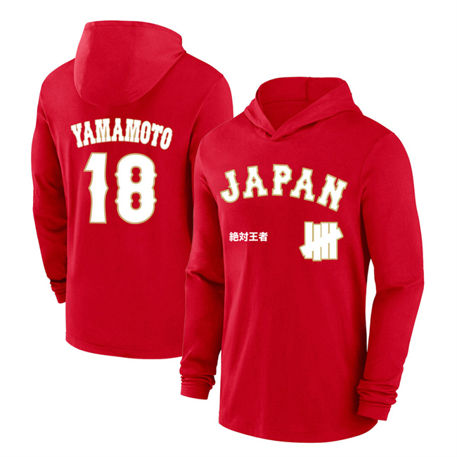 Men's Japan Baseball #18 Yoshinobu Yamamoto Red 2026 World Baseball Classic Club Hoodie